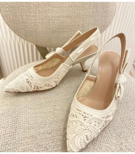 Dior J'Adior Lace Slingback Kitten Heels Beige - 8