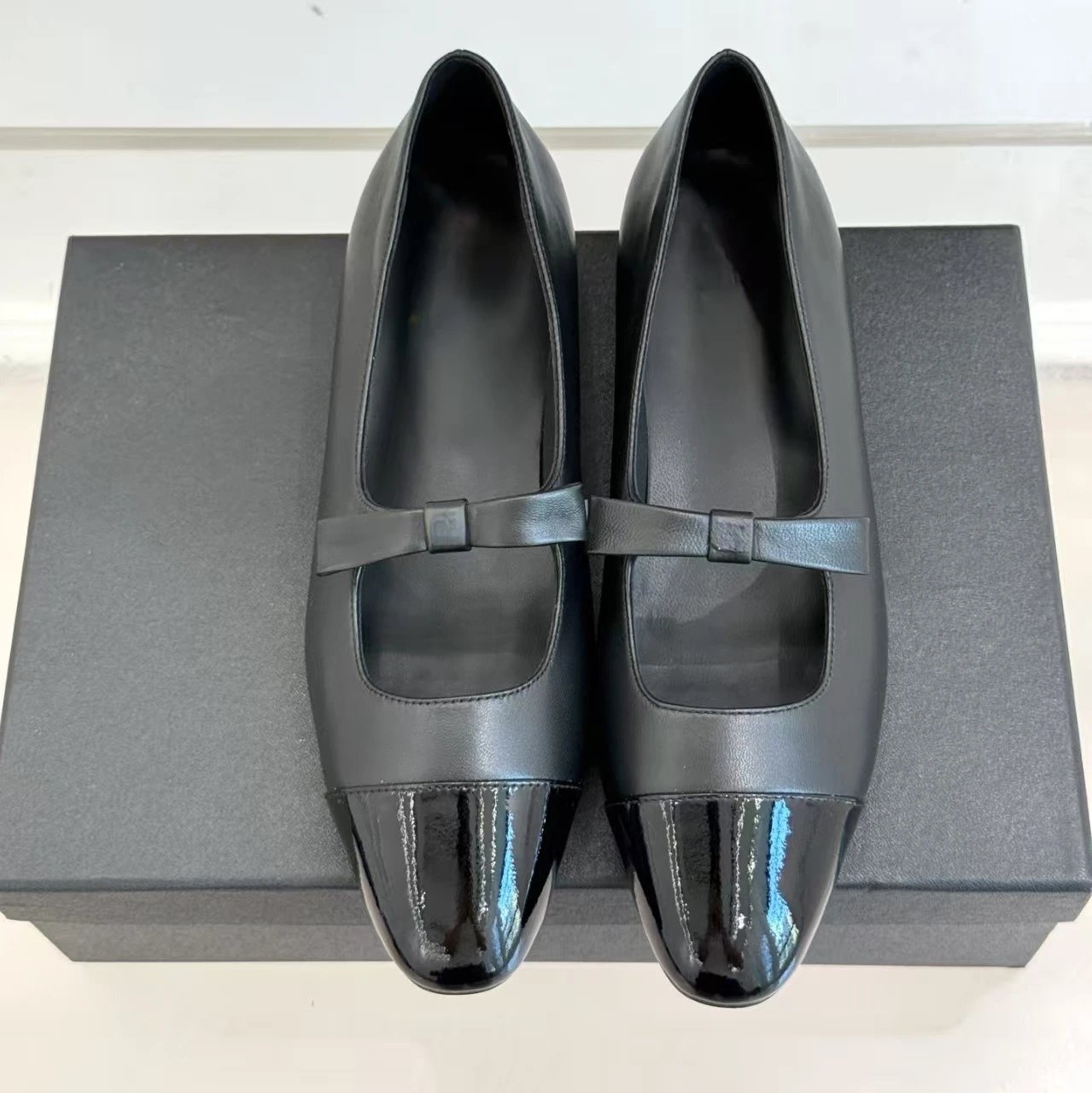 Chanel Two-Tone Patent Cap-Toe Flats Black - 7