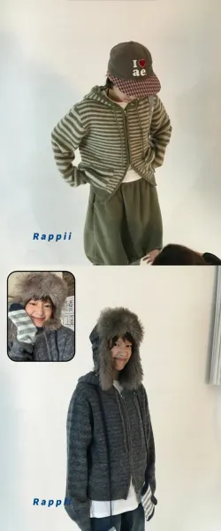 Design Striped Cropped Hoodie in Sage Green and Beige - 51