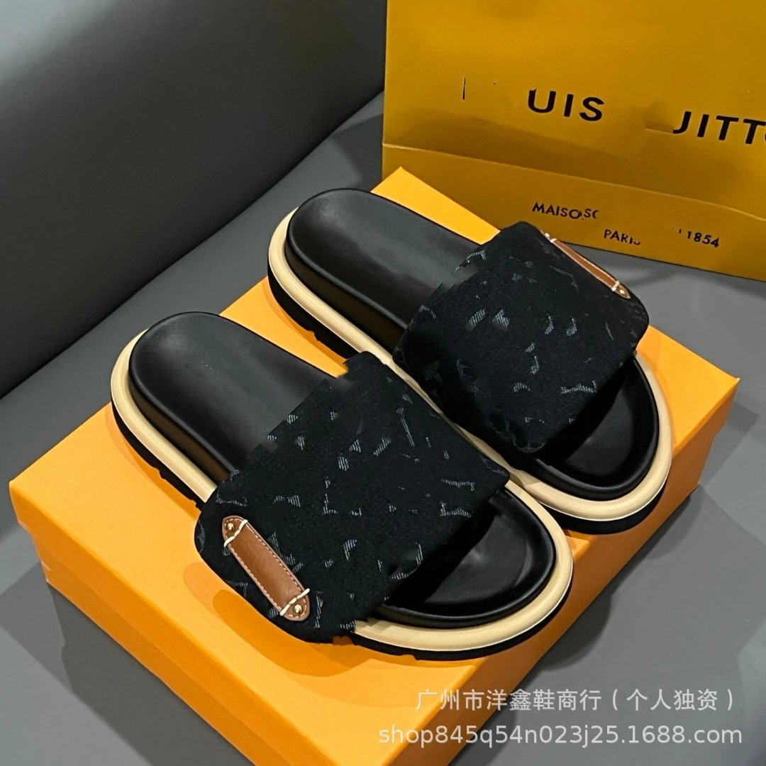 Louis Vuitton Damier Azur Green Slide Sandals - 5