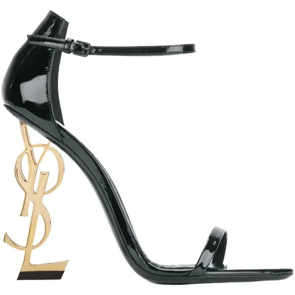 Saint Laurent Tribute Y-Heel Black Patent Leather Sandals - 12