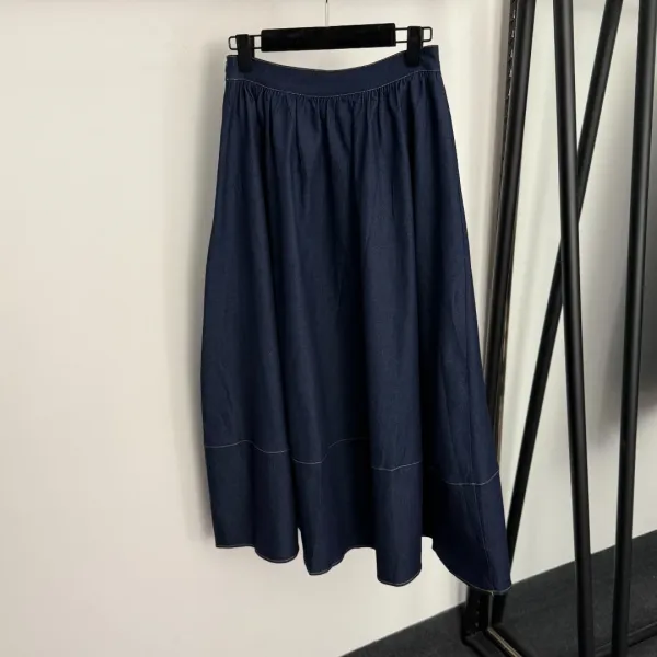 Denim A-Line Midi Skirt in Navy - 7