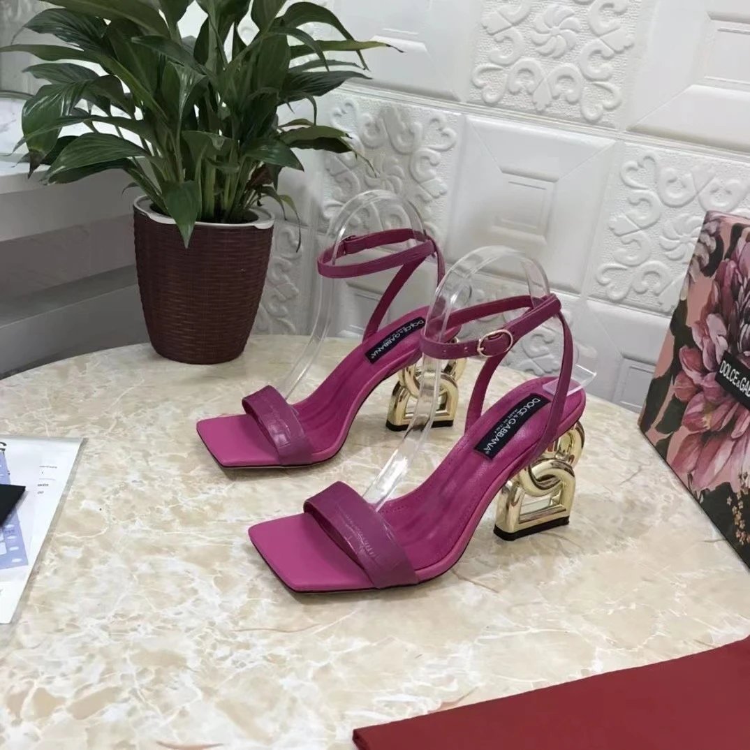 Dolce & Gabbana Square-Toe Clear Strap Heels Magenta