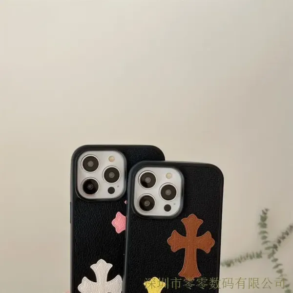Saint Tears Cross Embroidered Leather Phone Case Black - 8