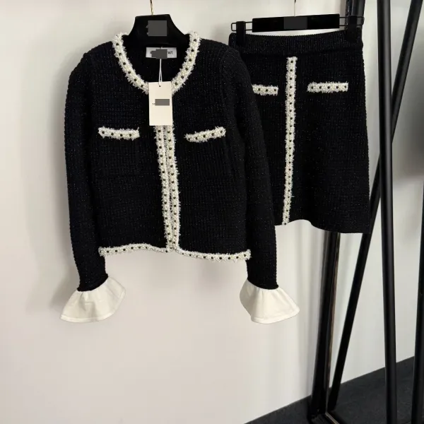 Chanel-Inspired Tweed Set Black and White Cardigan and Skirt - 6