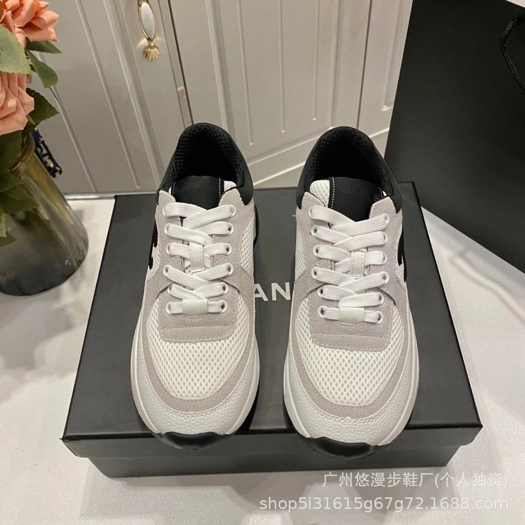 Chanel Runway-Style Mesh Sneakers White Gray Black Sneakers