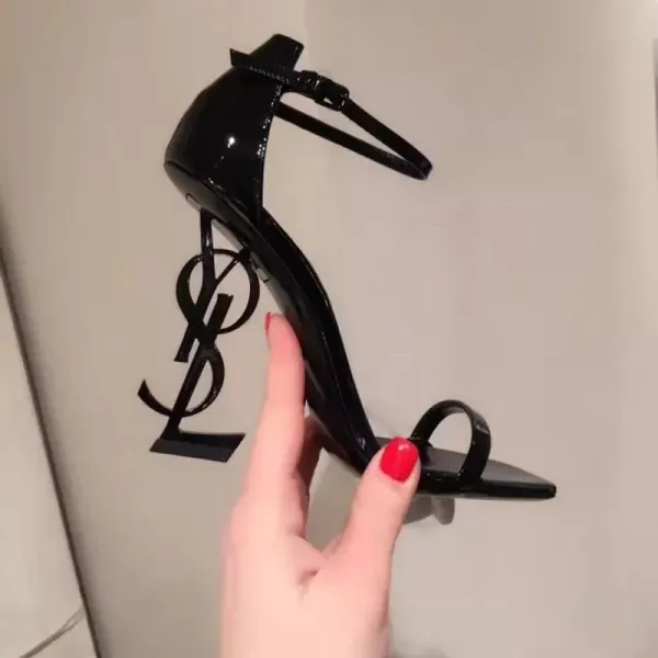 Saint Laurent Tribute Y-Heel Black Patent Leather Sandals - 15