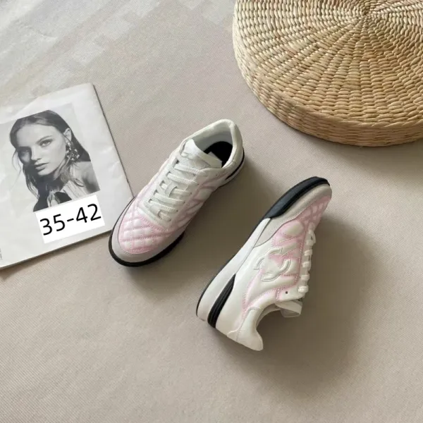 Chanel CC Logo Quilted Sneakers White Pink - 7