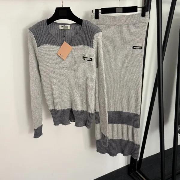 MMY Color-Block Ribbed Knit Set Gray - 4