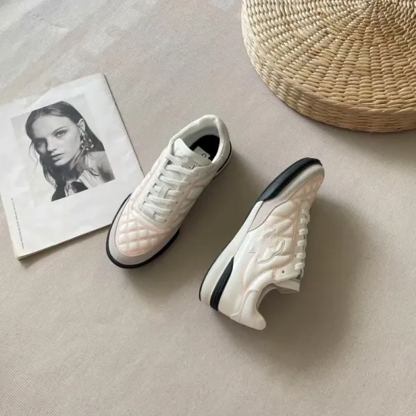 Chanel CC Logo Quilted Sneakers White Pink - 15