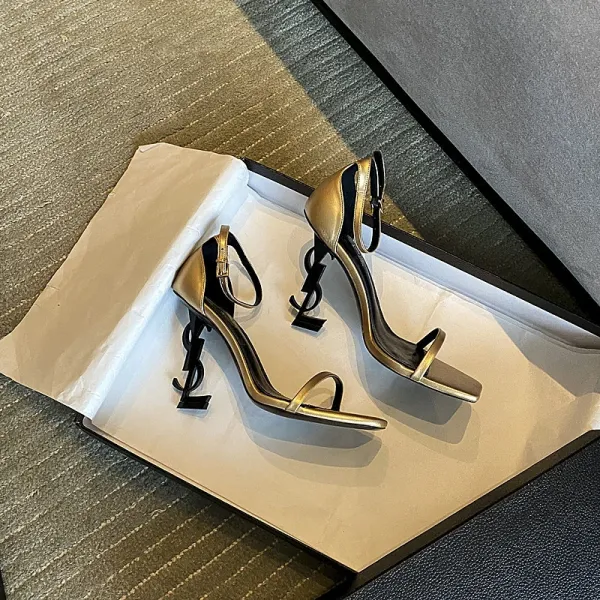 Saint Laurent Tribute Sandals Black Patent Leather Heels - 31