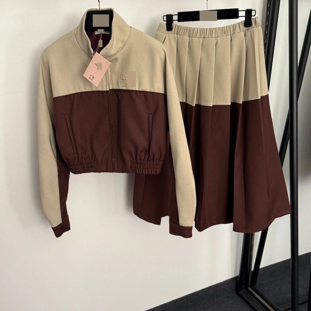 MMY Cropped Color-Block Track Jacket Beige and Burgundy Outerwear - 4
