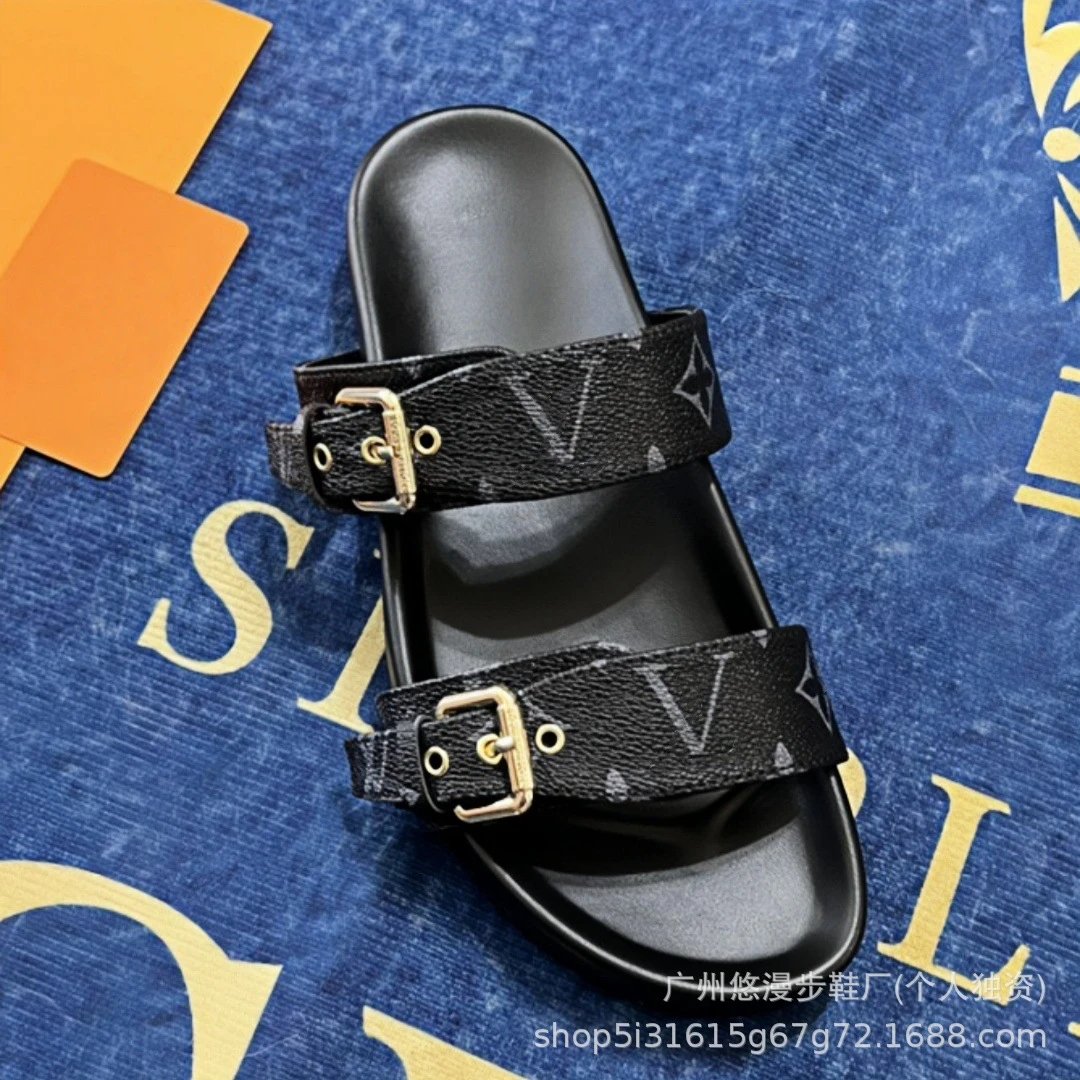 Louis Vuitton Monogram Slide Sandals Black