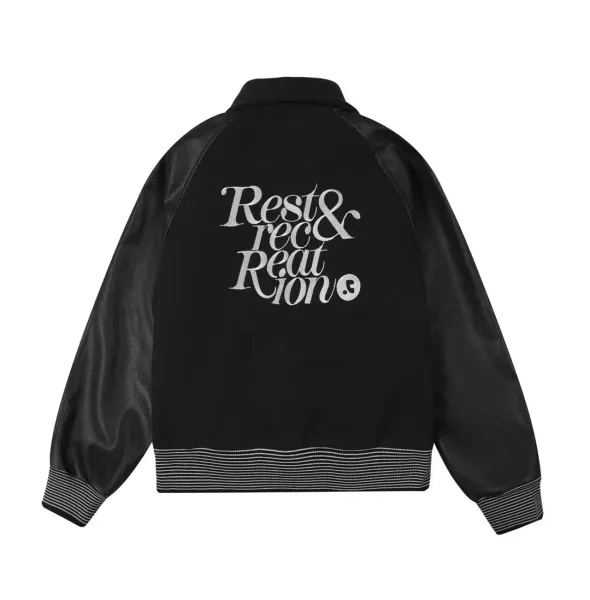 Saint Tears Rest & Recreation Brown Leather-Sleeve Varsity Jacket - 5