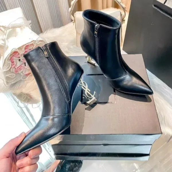 Saint Laurent Opyum Ankle Boots Black Leather Stiletto Heels - 15