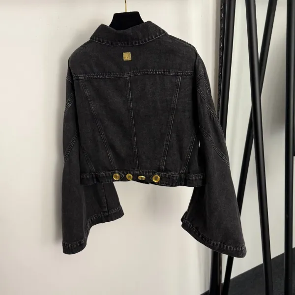 Saint Tears Cropped Denim Jacket and Wide-Leg Jeans Set Black - 6