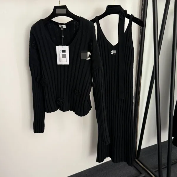 Chanel Knit Set with Camellia Embellishments Burgundy Sweater and Knit Dress - 7