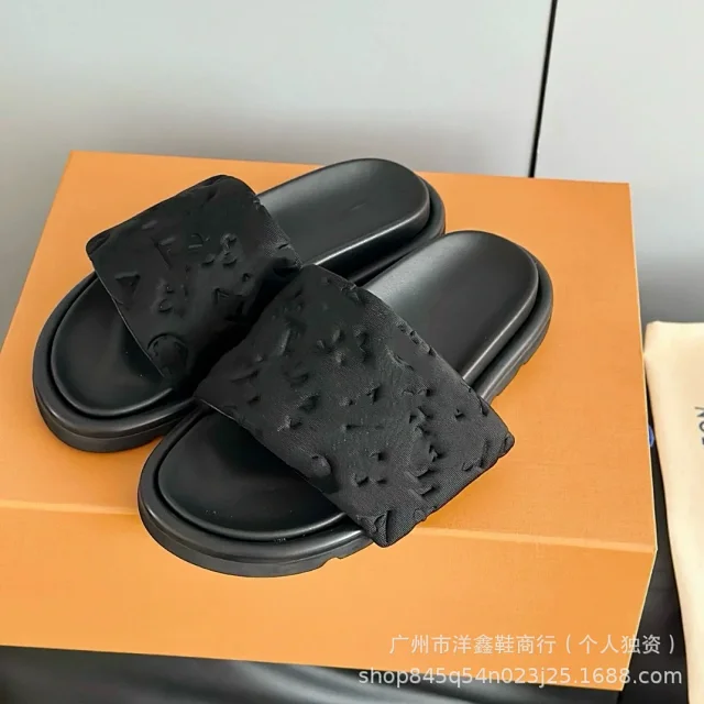 Unbranded Slippers Denim-pattern wide-strap slide product detail image 7