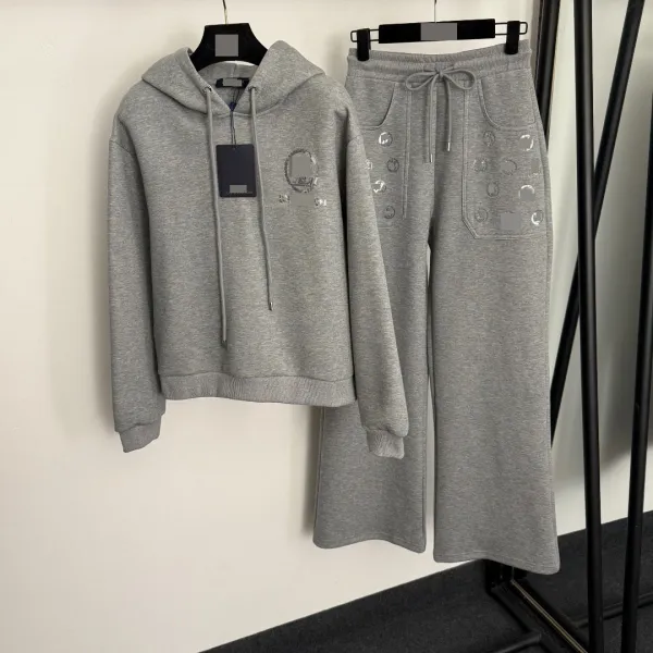 Off-White x Unknown Collaborative Cropped Hoodie and Embellished Sweatpants Set Gray - 5