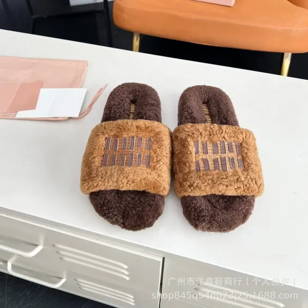 UGG Fluff Slide Brown Beige Shearling Slippers - 23