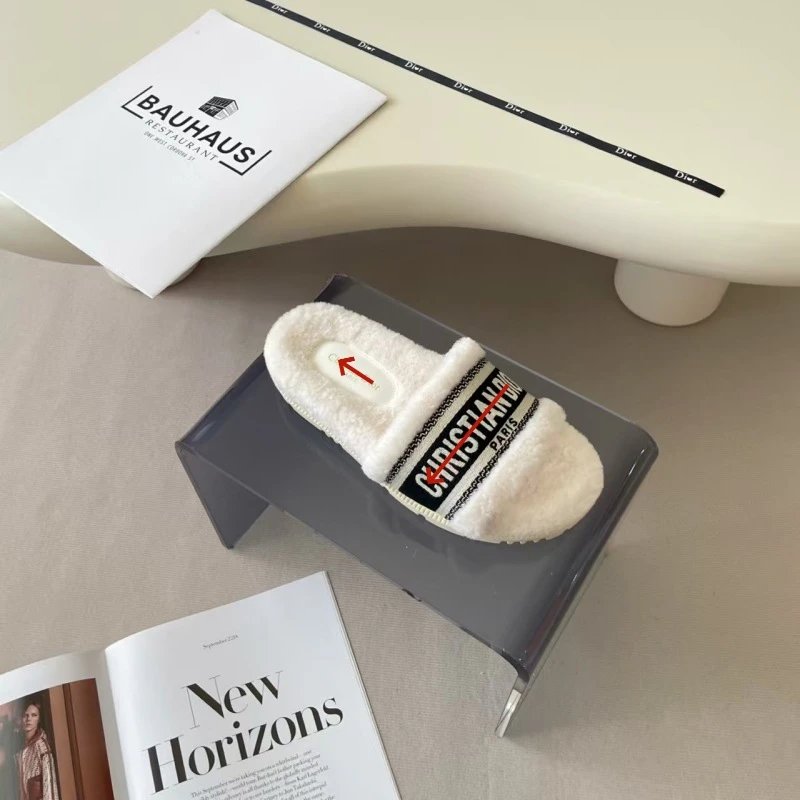 Dior B23 Faux Fur Slide Slippers White - 5