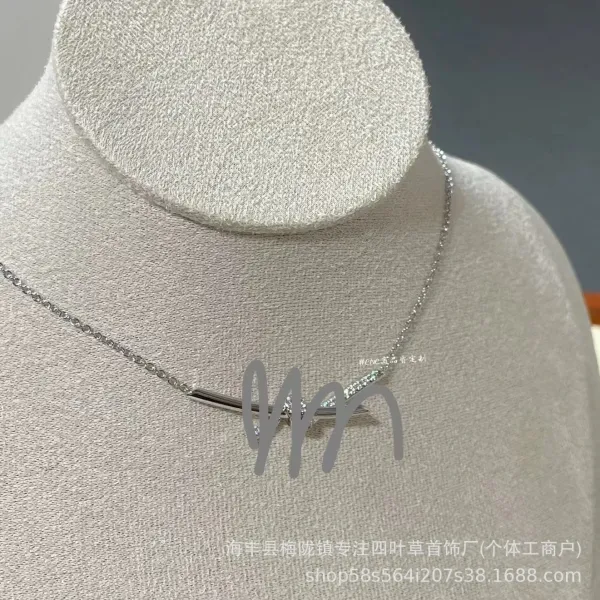 Custom Silver Bar Necklace with Cubic Zirconia Pendant - 5