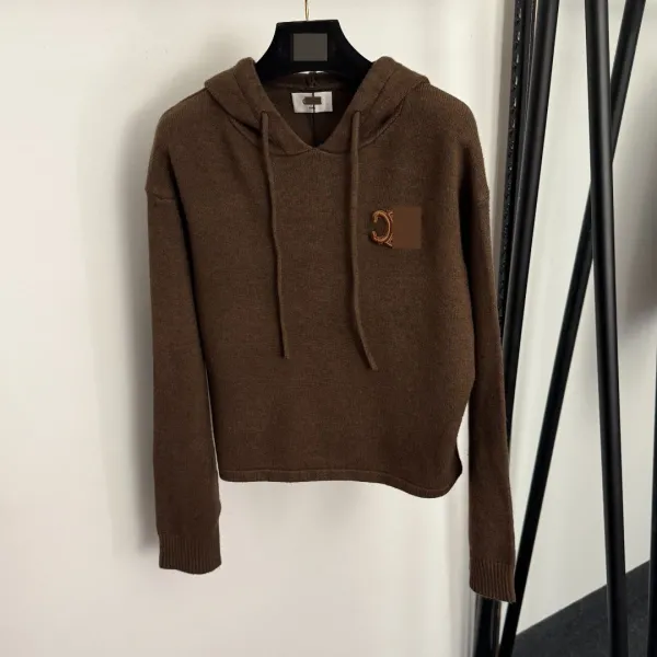 Celine Triomphe Logo Knit Hoodie and Wide-Leg Pants Set Brown - 5