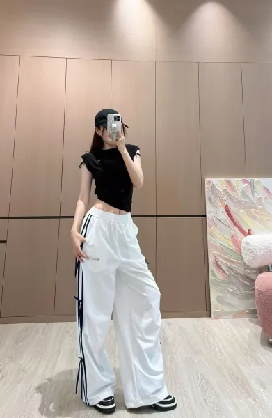 MMY Side-Tie Wide-Leg Track Pants White - 8