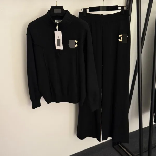Chanel CC Logo Knit Set Black Sweater and Pants - 4