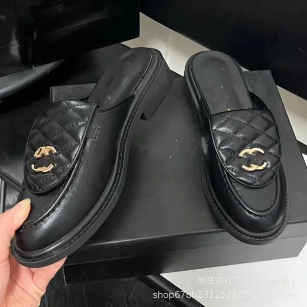 Chanel-inspired Quilted Loafers Black Slip-On Mules - 18