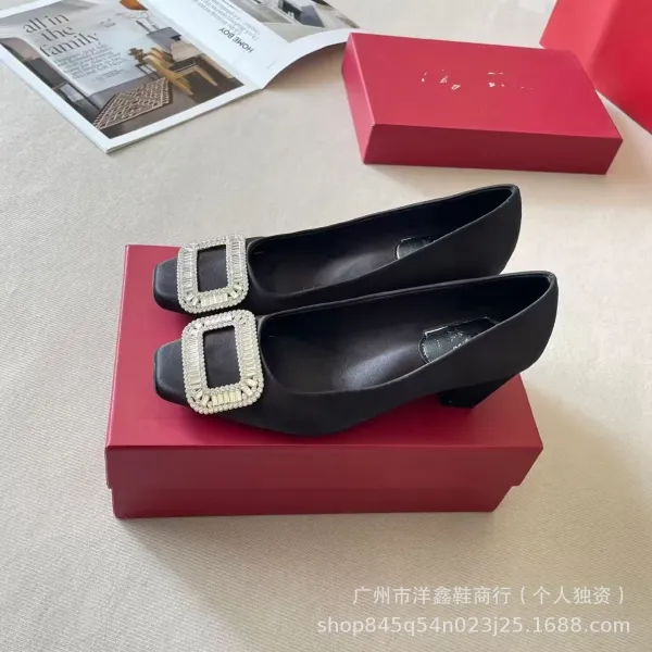 Black Square-Buckle Embellished Loafers - 14