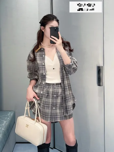 Burberry格纹高腰松紧腰短裙 Gray Plaid Pleated Skirt - 8