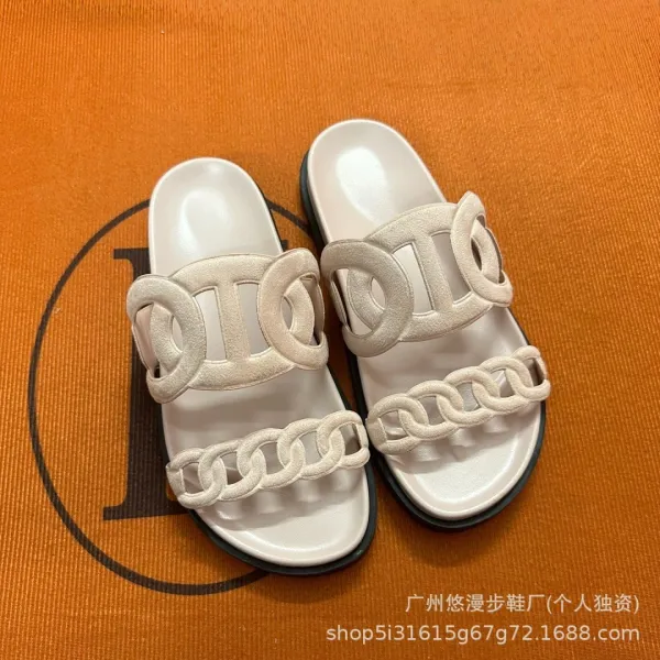 Dior Diorama Chain Slide Sandals Black Silver Slippers - 3