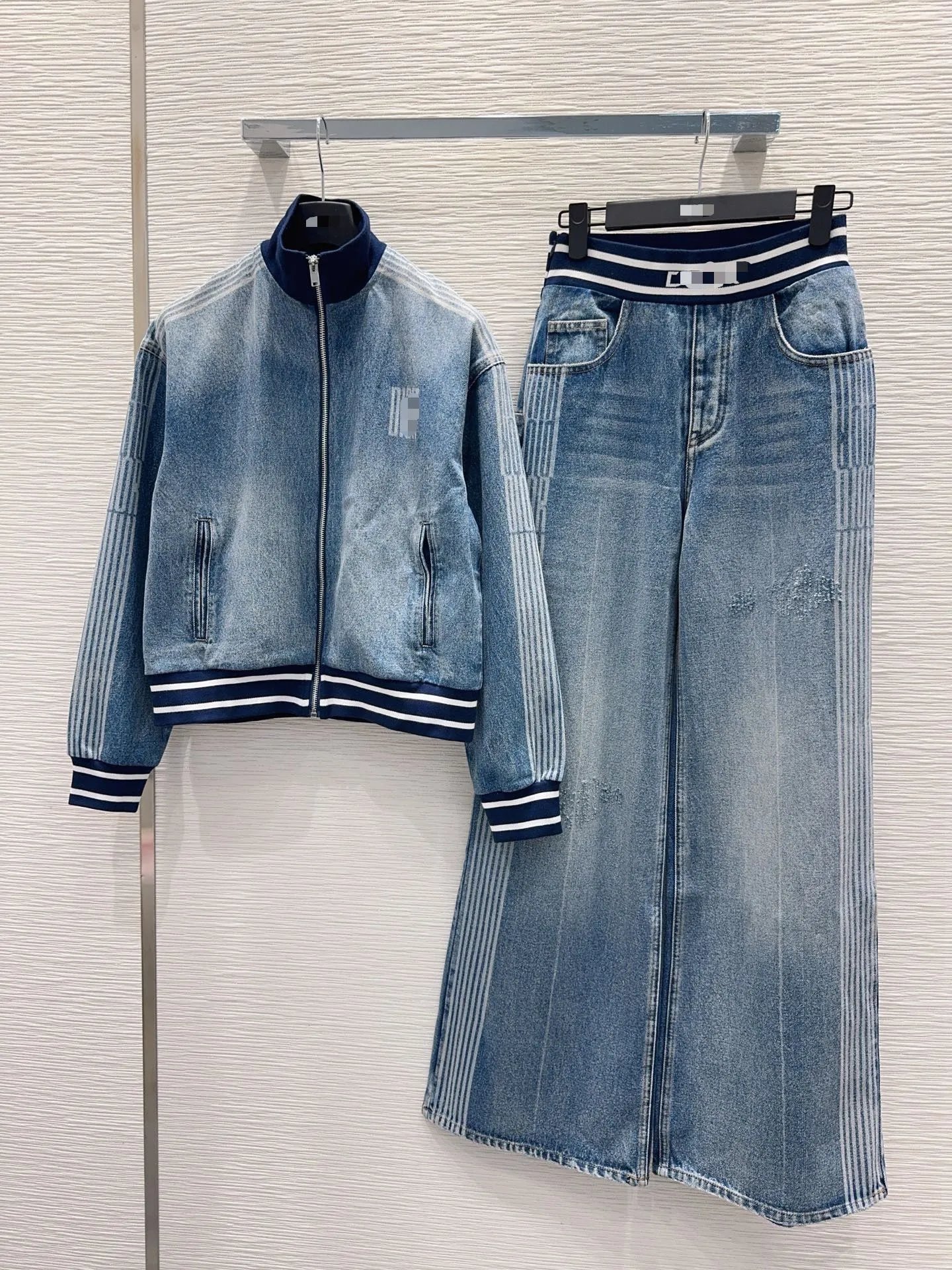 Off-White Denim Track Jacket and Wide-Leg Jeans Set Blue - 3