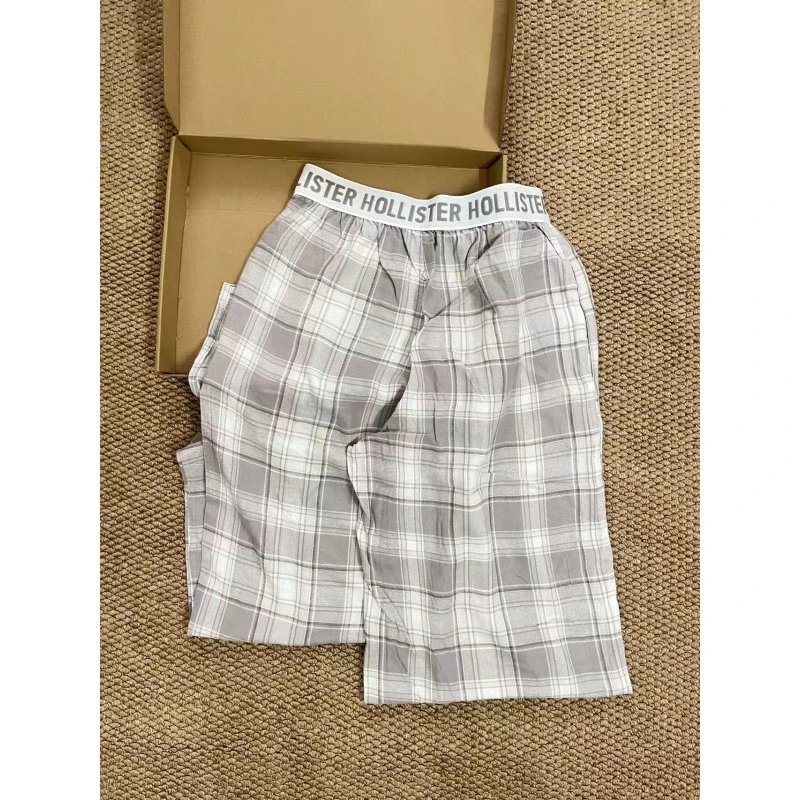 Hollister Plaid Boxer Shorts Gray White