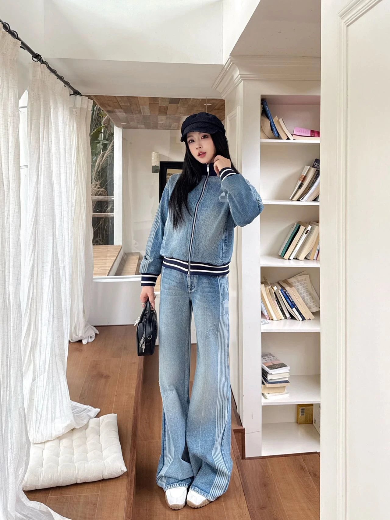 Off-White Denim Track Jacket and Wide-Leg Jeans Set Blue - 6