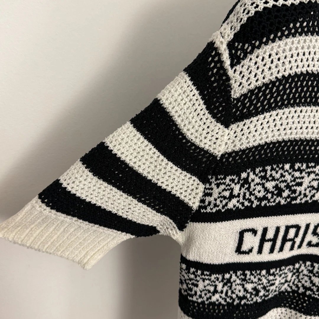Dior Oblique Striped Knit Sweater Black White - 8