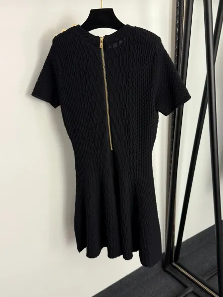 Balenciaga Knit Dress with Gold Shoulder Studs Black - 5