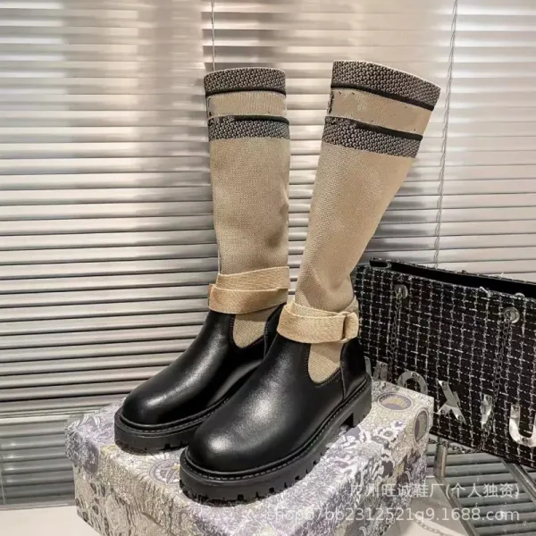 Off-White x Missoni Collaboration Logo Print Knee Boots Black/Beige - 16