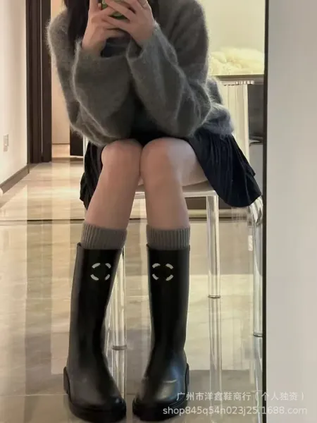 Off-White x Hunter Rain Boots Black White Rubber Knee-Boots - 2