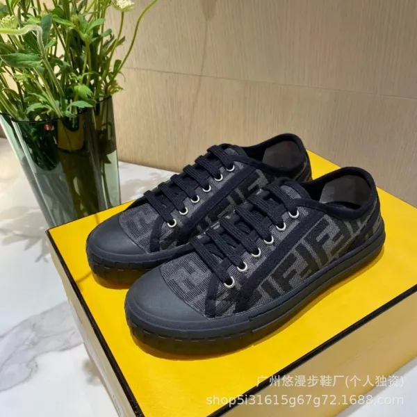 Fendi FF Logo Canvas Sneakers Beige White Sneakers - 2