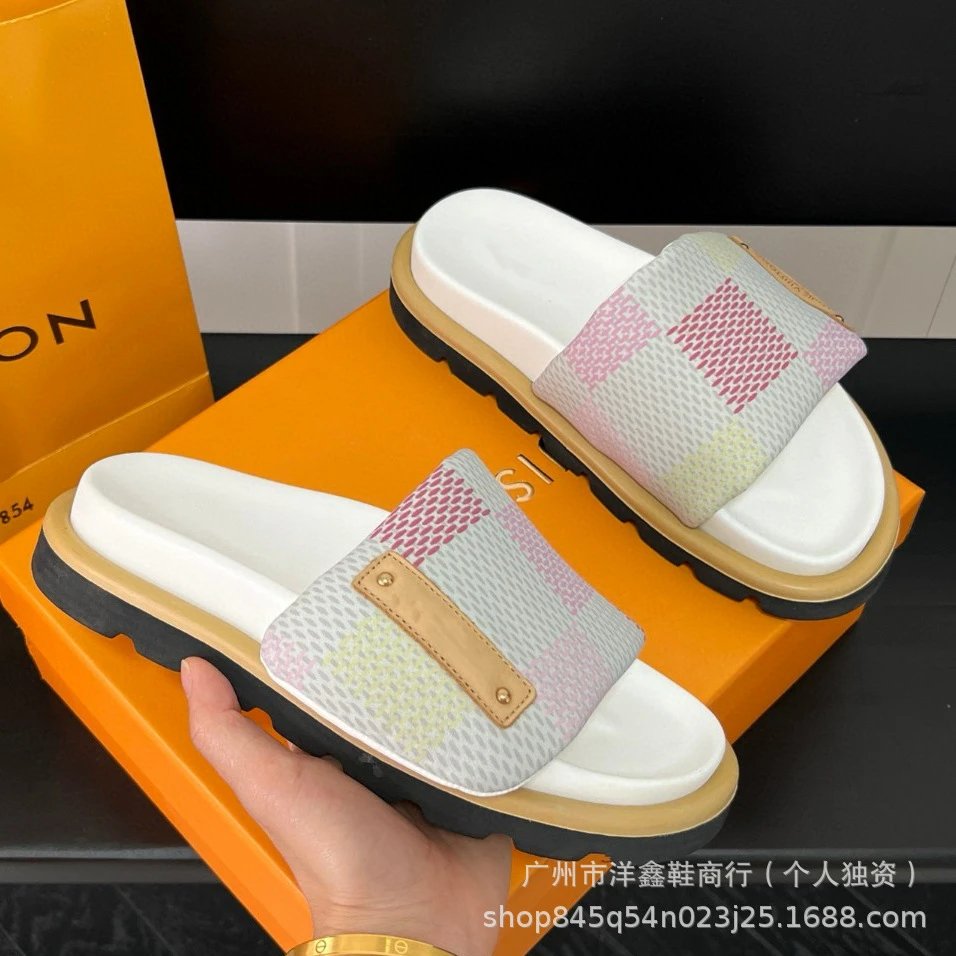 Louis Vuitton Multicolor Damier Mesh Slide Sandals
