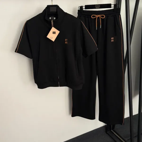 MMY Short-Sleeve Track Jacket and Sweatpants Set Navy with Orange Trim Tracksuit - 5
