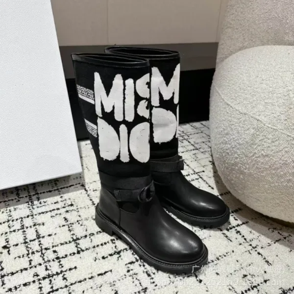 Off-White x Missoni Collaboration Logo Print Knee Boots Black/Beige - 28