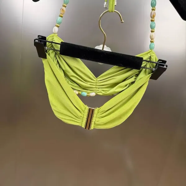Lime Green Beaded Ruched Two-Piece Set - 25