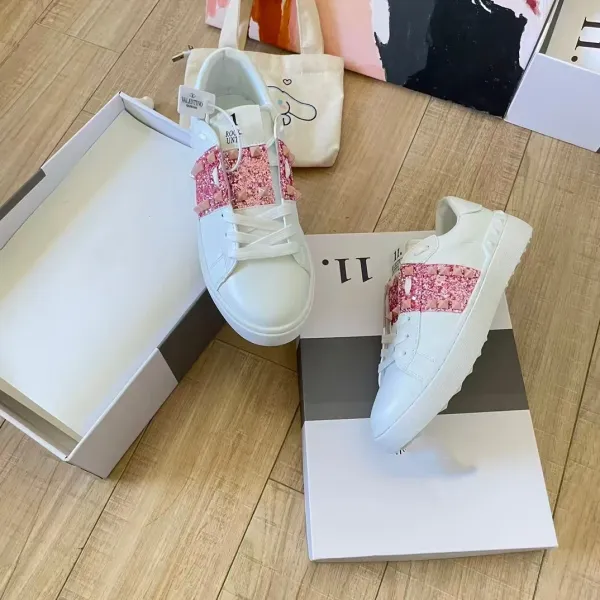 Valentino Garavani Rockstud Spike Crystal White Sneakers - 7