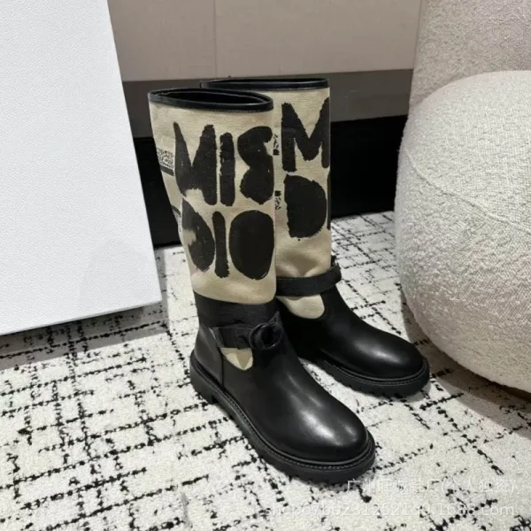 Off-White x Missoni Collaboration Logo Print Knee Boots Black/Beige - 31