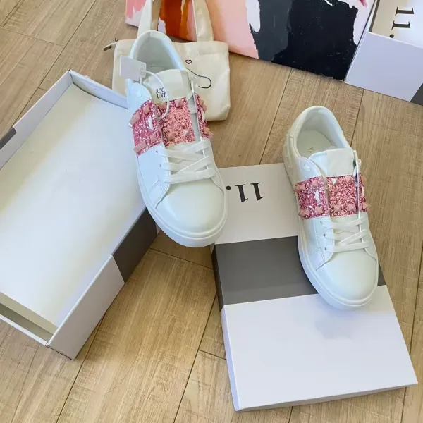 Valentino Garavani Rockstud Spike Crystal White Sneakers - 8