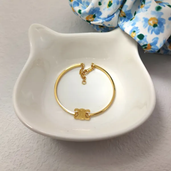 Celine Triomphe Gold-Plated Bracelet and Mother-of-Pearl Ring Set - 5