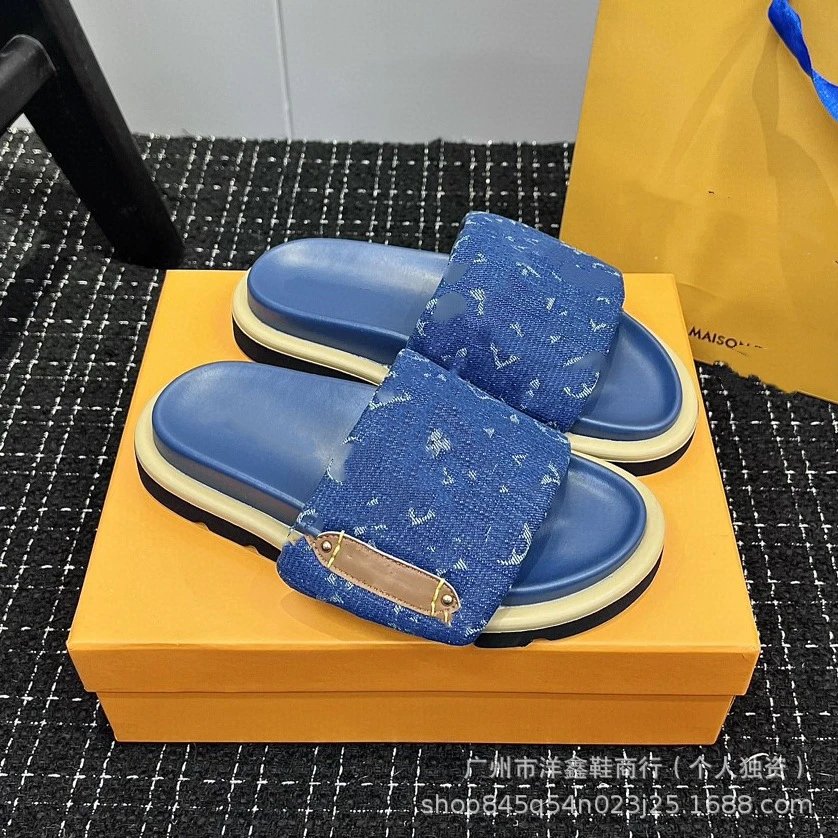 Louis Vuitton Damier Azur Green Slide Sandals - 3